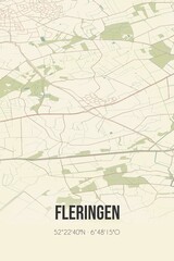 Retro Dutch city map of Fleringen located in Overijssel. Vintage street map.