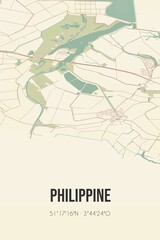 Retro Dutch city map of Philippine located in Zeeland. Vintage street map.