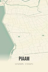 Retro Dutch city map of Piaam located in Fryslan. Vintage street map.