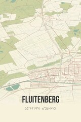 Retro Dutch city map of Fluitenberg located in Drenthe. Vintage street map.