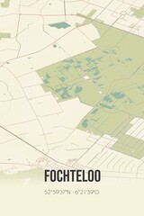 Retro Dutch city map of Fochteloo located in Fryslan. Vintage street map.
