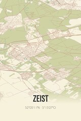 Retro Dutch city map of Zeist located in Utrecht. Vintage street map.