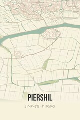 Retro Dutch city map of Piershil located in Zuid-Holland. Vintage street map.