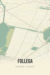 Retro Dutch city map of Follega located in Fryslan. Vintage street map.