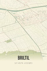 Retro Dutch city map of Briltil located in Groningen. Vintage street map.
