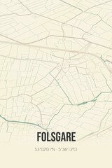 Retro Dutch city map of Folsgare located in Fryslan. Vintage street map.