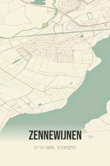 Retro Dutch city map of Zennewijnen located in Gelderland. Vintage street map.