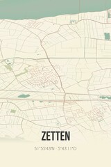 Retro Dutch city map of Zetten located in Gelderland. Vintage street map.