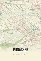 Fototapeta na wymiar Retro Dutch city map of Pijnacker located in Zuid-Holland. Vintage street map.