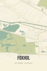 Obraz premium Retro Dutch city map of Foxhol located in Groningen. Vintage street map.