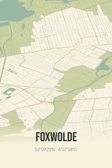 Retro Dutch city map of Foxwolde located in Drenthe. Vintage street map.