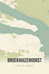 Fototapeta premium Retro Dutch city map of Broekhuizenvorst located in Limburg. Vintage street map.