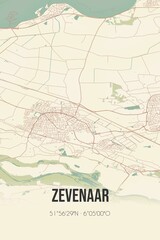 Retro Dutch city map of Zevenaar located in Gelderland. Vintage street map.
