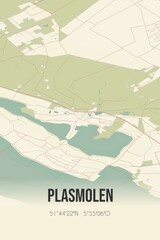 Retro Dutch city map of Plasmolen located in Limburg. Vintage street map.