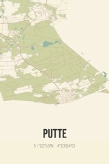 Retro Dutch city map of Putte located in Noord-Brabant. Vintage street map.