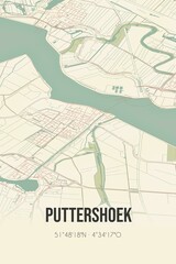 Retro Dutch city map of Puttershoek located in Zuid-Holland. Vintage street map.