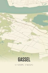 Retro Dutch city map of Gassel located in Noord-Brabant. Vintage street map.