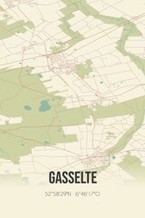 Retro Dutch city map of Gasselte located in Drenthe. Vintage street map.