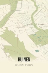Retro Dutch city map of Buinen located in Drenthe. Vintage street map.