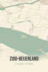 Retro Dutch city map of Zuid-Beijerland located in Zuid-Holland. Vintage street map.