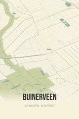 Retro Dutch city map of Buinerveen located in Drenthe. Vintage street map.