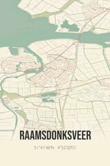 Retro Dutch city map of Raamsdonksveer located in Noord-Brabant. Vintage street map.