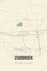 Retro Dutch city map of Zuidbroek located in Groningen. Vintage street map.