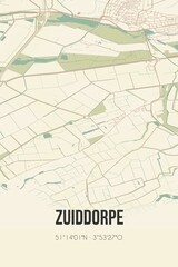 Retro Dutch city map of Zuiddorpe located in Zeeland. Vintage street map.