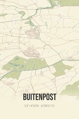 Retro Dutch city map of Buitenpost located in Fryslan. Vintage street map.