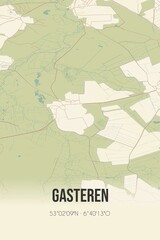 Retro Dutch city map of Gasteren located in Drenthe. Vintage street map.