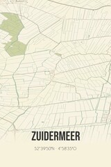 Retro Dutch city map of Zuidermeer located in Noord-Holland. Vintage street map.