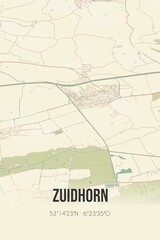 Retro Dutch city map of Zuidhorn located in Groningen. Vintage street map.