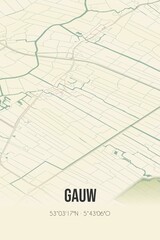Retro Dutch city map of Gauw located in Fryslan. Vintage street map.