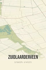 Retro Dutch city map of Zuidlaarderveen located in Drenthe. Vintage street map.