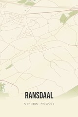 Retro Dutch city map of Ransdaal located in Limburg. Vintage street map.