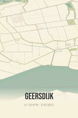 Retro Dutch city map of Geersdijk located in Zeeland. Vintage street map.