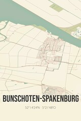 Retro Dutch city map of Bunschoten-Spakenburg located in Utrecht. Vintage street map.