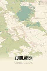Fototapeta na wymiar Retro Dutch city map of Zuidlaren located in Drenthe. Vintage street map.