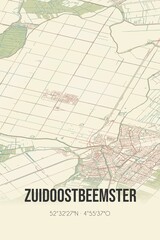 Retro Dutch city map of Zuidoostbeemster located in Noord-Holland. Vintage street map.