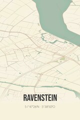Retro Dutch city map of Ravenstein located in Noord-Brabant. Vintage street map.