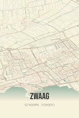 Obraz premium Retro Dutch city map of Zwaag located in Noord-Holland. Vintage street map.