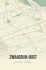 Retro Dutch city map of Zwaagdijk-Oost located in Noord-Holland. Vintage street map.