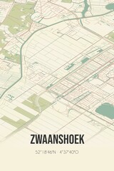 Retro Dutch city map of Zwaanshoek located in Noord-Holland. Vintage street map.