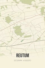 Retro Dutch city map of Reutum located in Overijssel. Vintage street map.