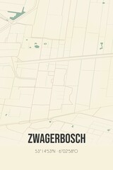 Retro Dutch city map of Zwagerbosch located in Fryslan. Vintage street map.