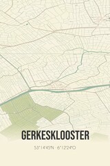 Retro Dutch city map of Gerkesklooster located in Fryslan. Vintage street map.