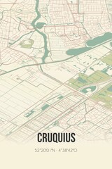 Retro Dutch city map of Cruquius located in Noord-Holland. Vintage street map.