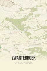 Retro Dutch city map of Zwartebroek located in Gelderland. Vintage street map.