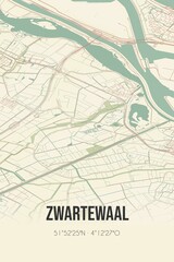 Retro Dutch city map of Zwartewaal located in Zuid-Holland. Vintage street map.