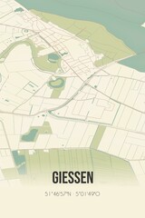 Fototapeta na wymiar Retro Dutch city map of Giessen located in Noord-Brabant. Vintage street map.